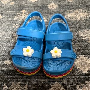 CROCS Blue Kids Sandals with Flower Detail